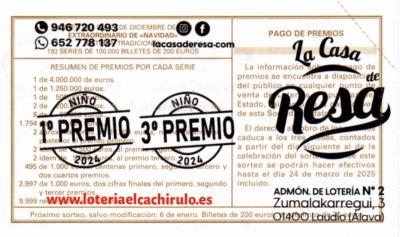 Reverso de un d&eacute;cimo viajero con el sello de la Administraci&oacute;n de Loter&iacute;as n&ordm; 2 de Laudio (&Aacute;lava)